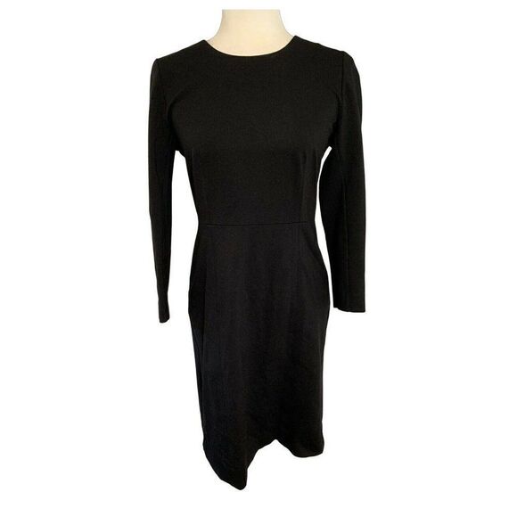 j crew womens solid black Crew Neck long sleeve pencil dress 2 xs - Picture 1 of 5